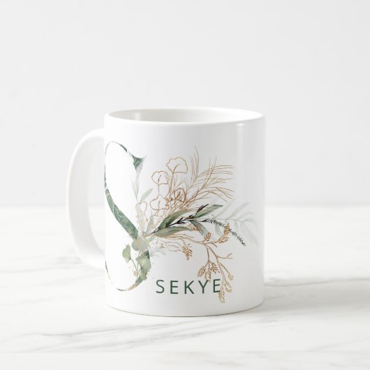 Mug Monogramme "S" d'Eucalyptus Botanique D'Or Personn (Devant gauche)