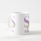 Mug Monogramme S Fleurs aquarelle violet Personnalisé (Devant gauche)