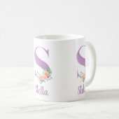 Mug Monogramme S Fleurs Violet Aquarelle Personnalisé (Devant droit)
