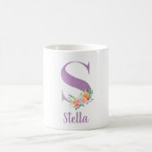 Mug Monogramme S Fleurs Violet Aquarelle Personnalisé (Centre)