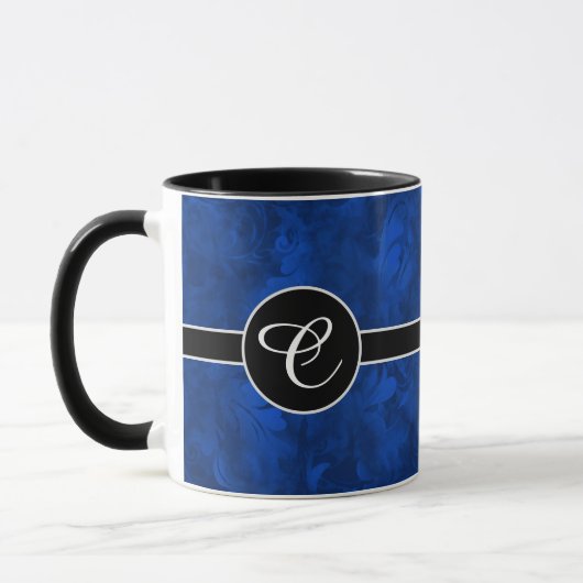 Mug Monogramme Sapphire Blue Abstrait Feather Motif (Gauche)