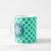 Mug Monogramme sarcelle à pois verts (Devant gauche)