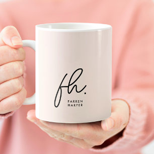 Mug Monogramme Script Blush Rose Chic élégant mignon