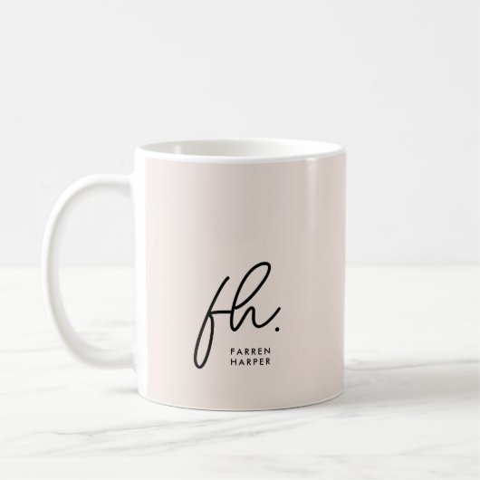 Mug Monogramme Script Blush Rose Chic élégant mignon (Gauche)