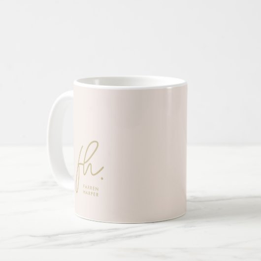 Mug Monogramme Script Blush Rose Or Stylé mignon (Devant gauche)