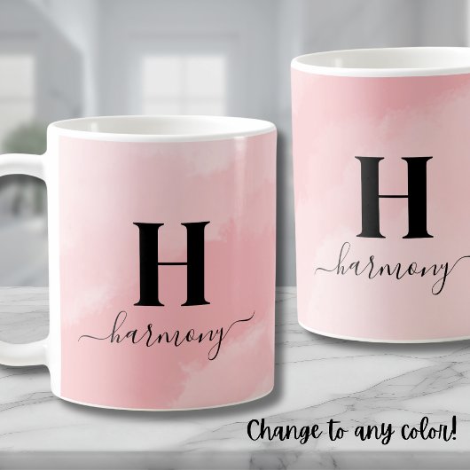 Mug Monogramme simple et moderne rose personnalisé