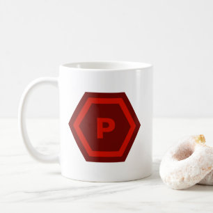 Mug Monogramme simple lettre rouge gras en hexagones