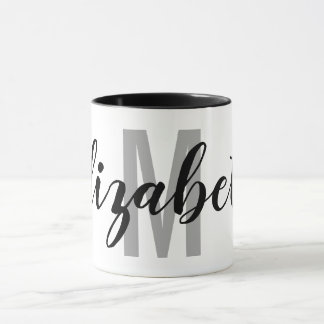 Mug Monogramme simple noir gris à main