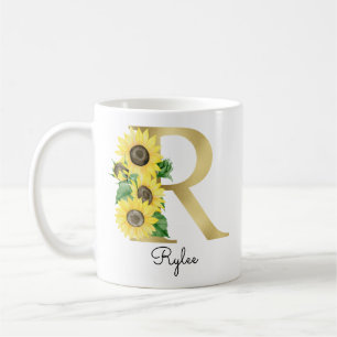 Mug Monogramme Soleil Doré Tournesol Féminin Floral In