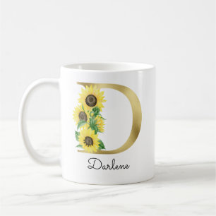 Mug Monogramme Soleil Doré Tournesol Féminin Floral In