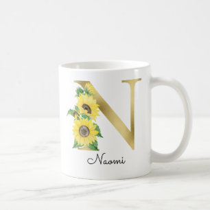 Mug Monogramme Soleil Doré Tournesol Féminin Floral In