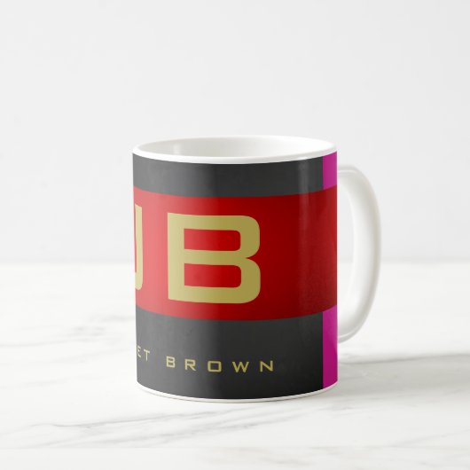 Mug Monogramme spécial moderne Black Grey Or Red Strig (Devant droit)
