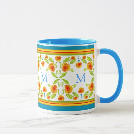 Mug Monogramme Style Pays Orange Marigolds Bordure (Droite)