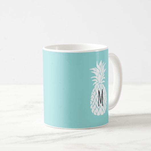 Mug monogramme sur ananas blanc (Devant droit)