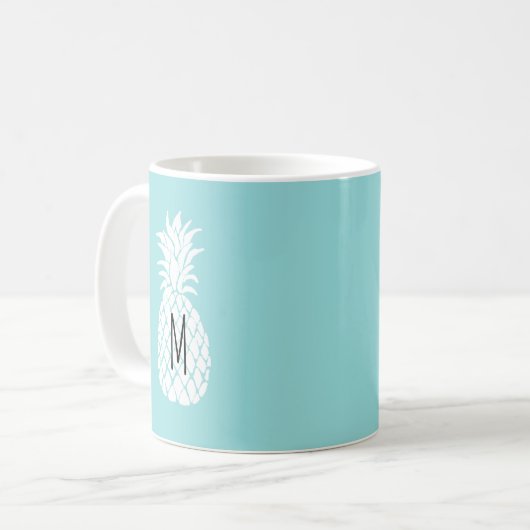 Mug monogramme sur ananas blanc (Devant gauche)