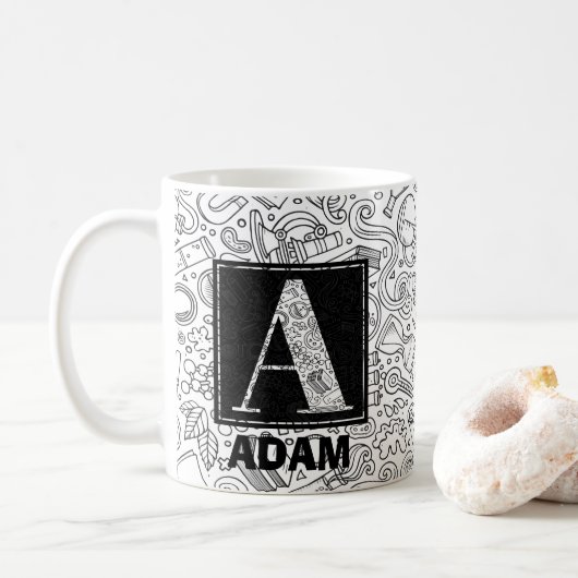 Mug Monogramme sur mesure scientifique - Lettre A Café (Avec donut)