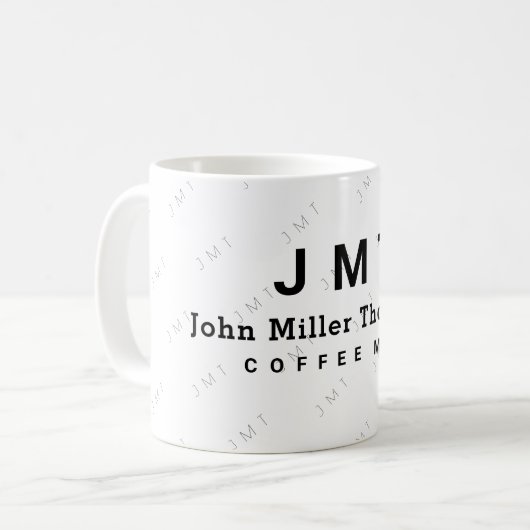 Mug monogramme sur muqueuse blanche avec nom (Devant gauche)