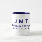 Mug monogramme sur muqueuse blanche et bleue avec nom (Centre)