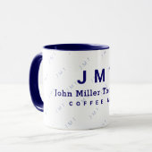 Mug monogramme sur muqueuse blanche et bleue avec nom (Devant gauche)