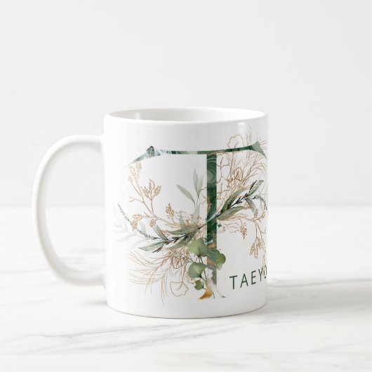 Mug Monogramme "T" d'Eucalyptus Botanique D'Or Personn (Gauche)