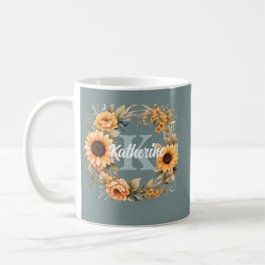 Mug Monogramme tendance Elegant Aquarelle Fleurs (Gauche)