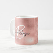 Mug Monogramme tendance rose glamour en écriture scrip (Devant gauche)