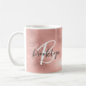 Mug Monogramme tendance rose glamour en écriture scrip (Gauche)