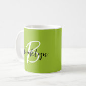 Mug Monogramme tendance vert citron noir blanc (Devant gauche)