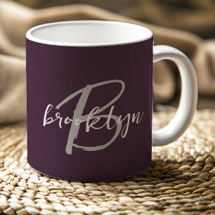 Mug Monogramme tendance violet gris blanc