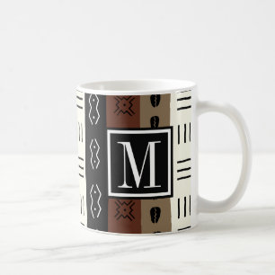 Mug Monogramme terreux de motif de rayures de Mudprint