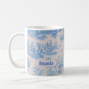 Mug Monogramme Toile Florale Bleue Turquoise Vintage