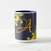 Mug Monogramme Tournesols Marine Décor bleu Jaune (Centre)