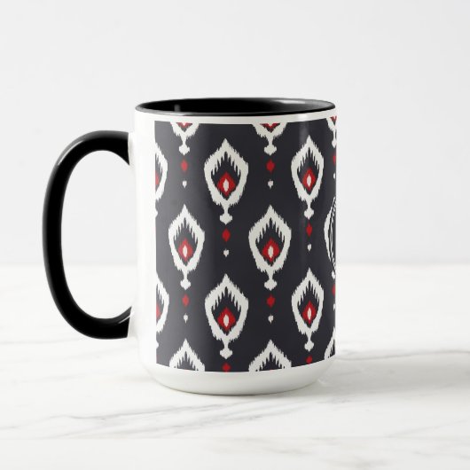 Mug Monogramme tribal chic de motif d'ikat noir et (Gauche)