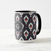 Mug Monogramme tribal chic de motif d'ikat noir et (Devant droit)