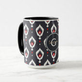 Mug Monogramme tribal chic de motif d'ikat noir et (Devant gauche)