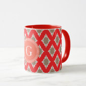 Mug Monogramme tribal de motif d'ikat rouge girly (Devant droit)
