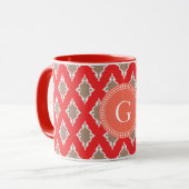 Mug Monogramme tribal de motif d'ikat rouge girly (Devant gauche)