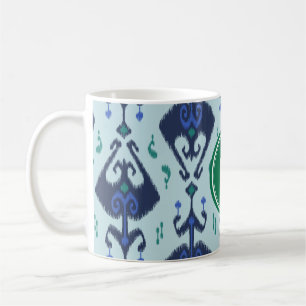 Mug Monogramme tribal de motif d'ikat vert-bleu