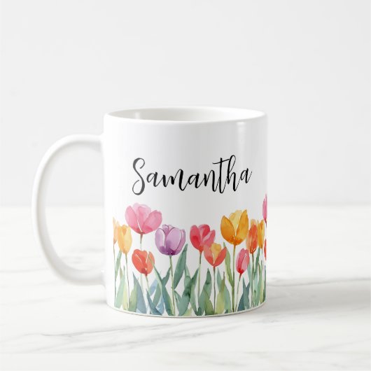 Mug Monogramme Tulipes Fleurs de printemps colorées et (Gauche)