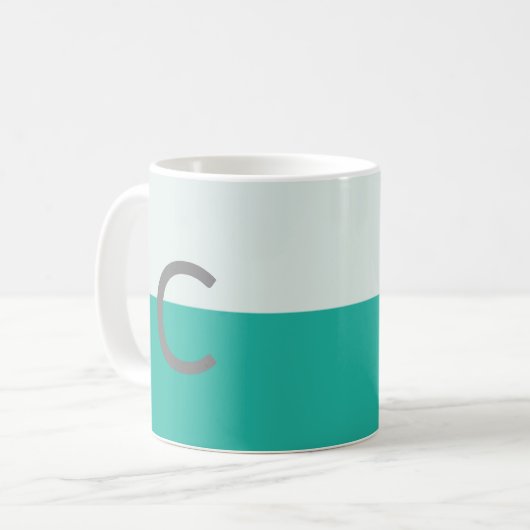 Mug Monogramme Turquoise aquarelle classique (Devant gauche)