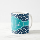 Mug Monogramme Turquoise de Motif à pointes blanches d (Devant droit)