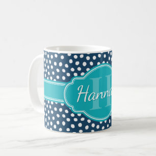 Mug Monogramme Turquoise de Motif à pointes blanches d