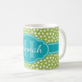 Mug Monogramme Turquoise de Motif blanc vert (Devant droit)