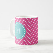Mug Monogramme turquoise du motif | de Chevron de (Devant gauche)