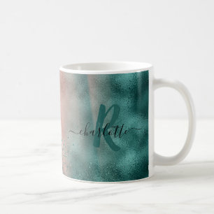 Mug Monogramme Turquoise et doux Pink Ombre Foil