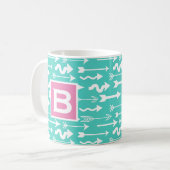Mug Monogramme Turquoise et rose Motif des Flèches bra (Devant gauche)