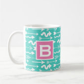 Mug Monogramme Turquoise et rose Motif des Flèches bra (Gauche)