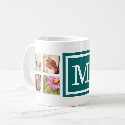 Mug Monogramme Turquoise foncé Instagram Photo Collage (Devant gauche)