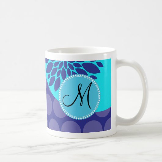 Mug Monogramme Turquoise initial Pois pourpres personn (Droite)