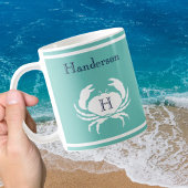 Mug Monogramme Turquoise Marine Bleu Crabe Blanc Nauti